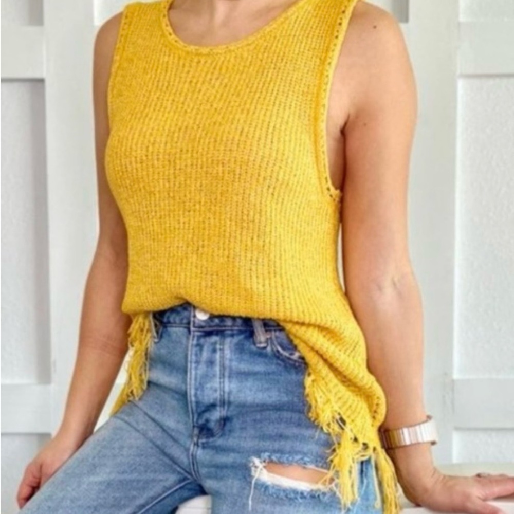 Anthropologie Pepin Yellow Sleeveless Knit Top with Fringe